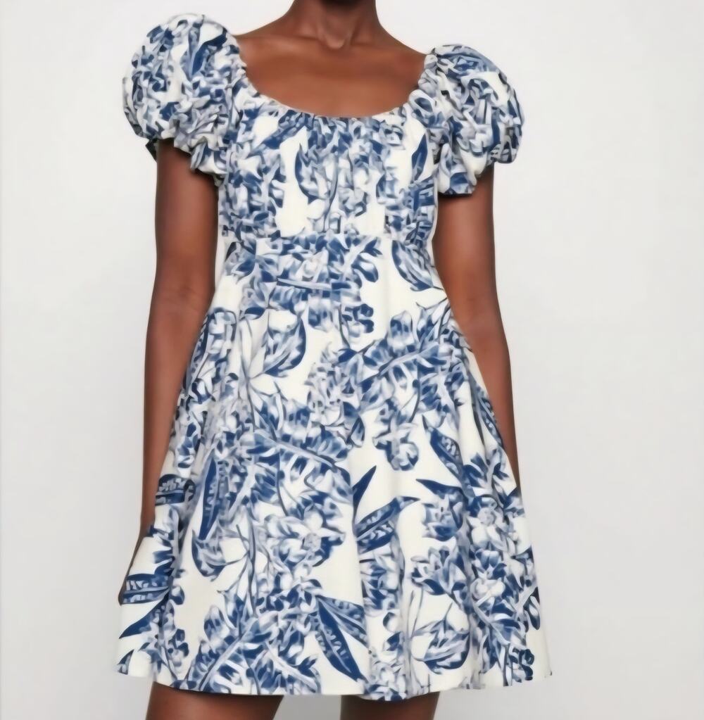 Abercrombie & Fitch Floral Mini Babydoll Dress size MP Blue Milkmaid Cottagecore